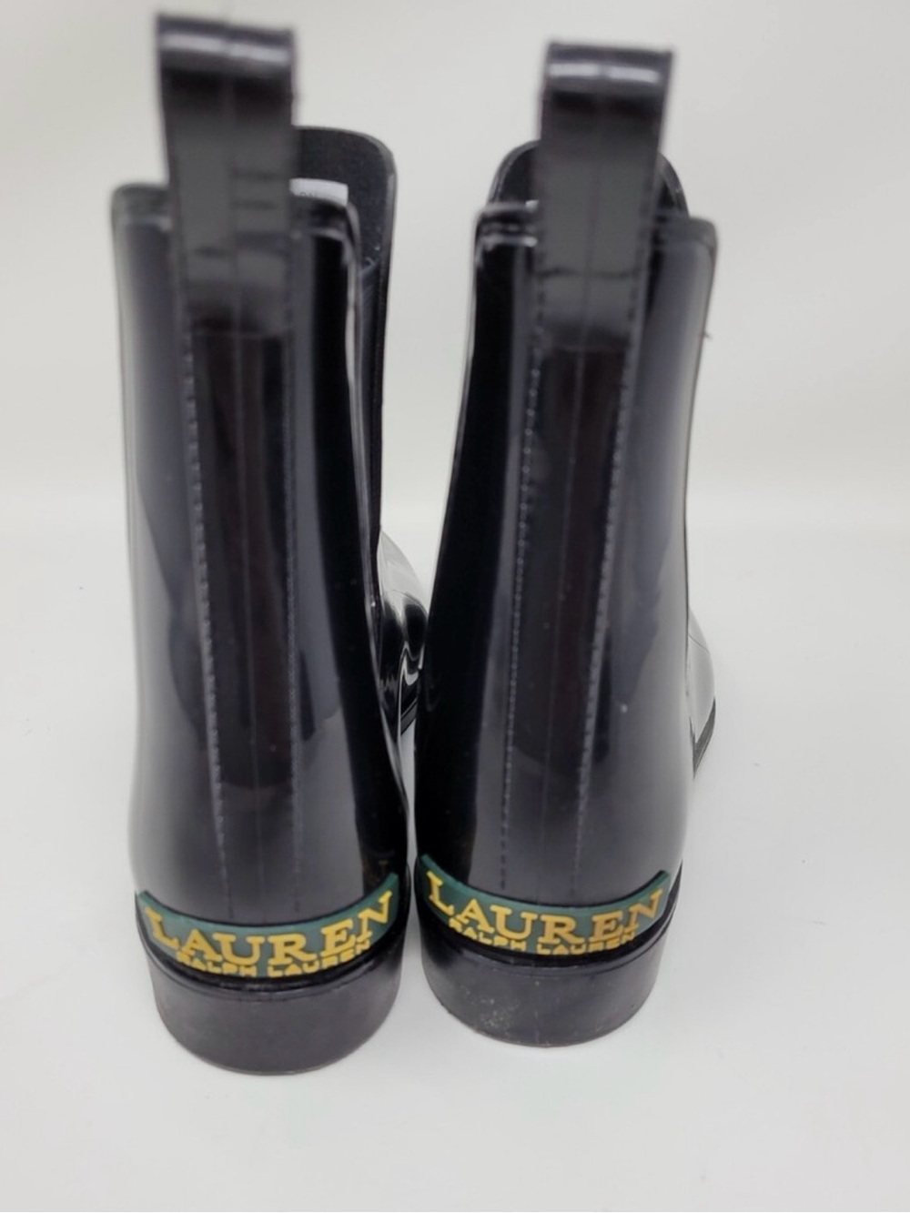 Polo by Ralph Lauren Tally-Bo-Rai Black Glossy Ankle Rain Booties Sz 10